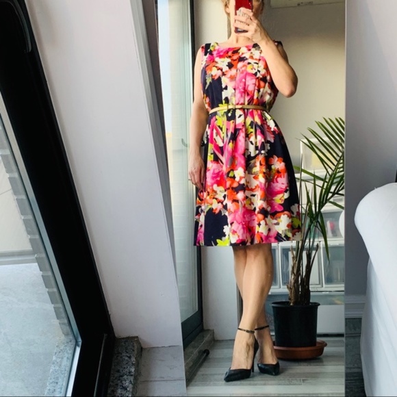 Vince Camuto Dress Floral Lined Classy Midi Gold - Picture 5 of 9